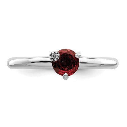 Sterlingsilber Rhodiniert Poliert Granat & Weiß Topas Ring