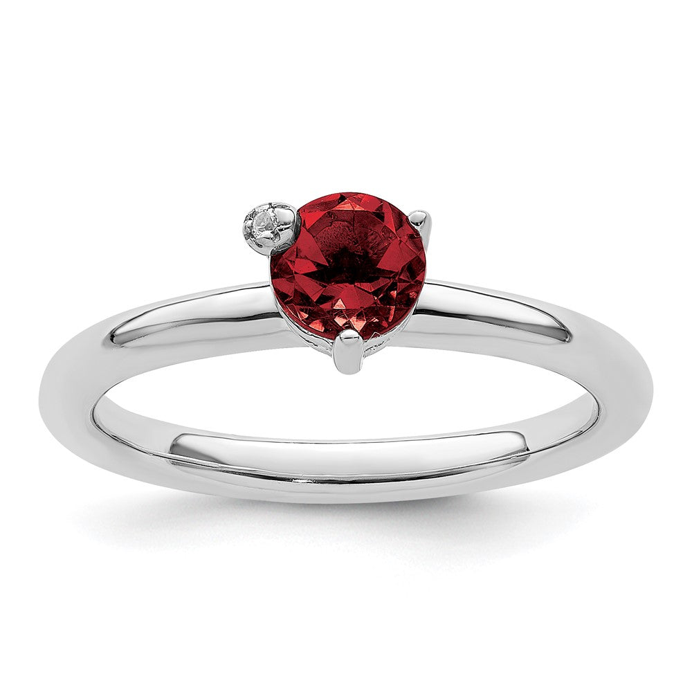 Sterlingsilber Rhodiniert Poliert Granat & Weiß Topas Ring