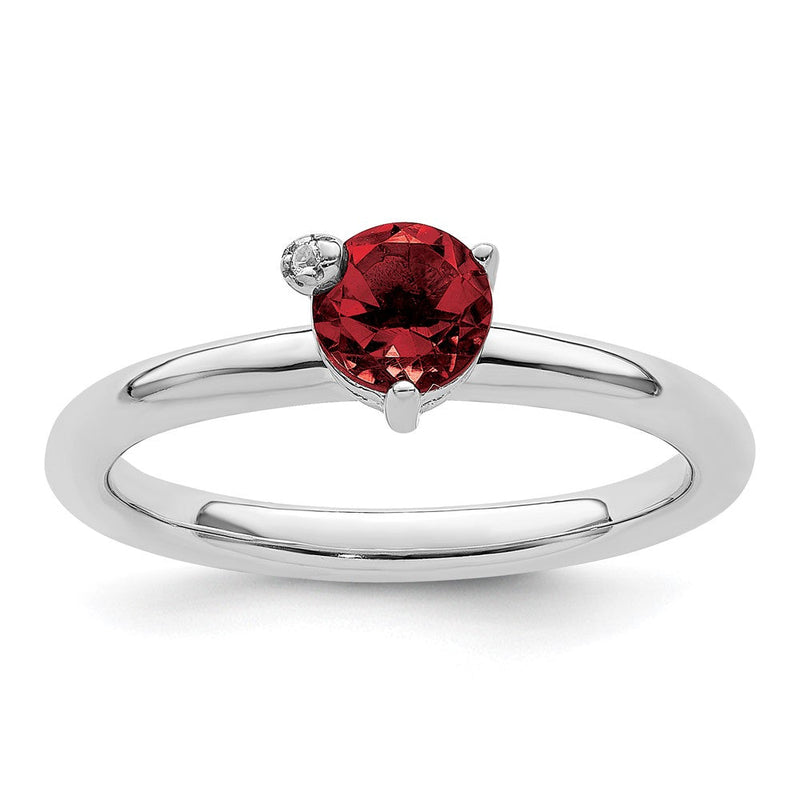 Sterlingsilber Rhodiniert Poliert Granat & Weiß Topas Ring
