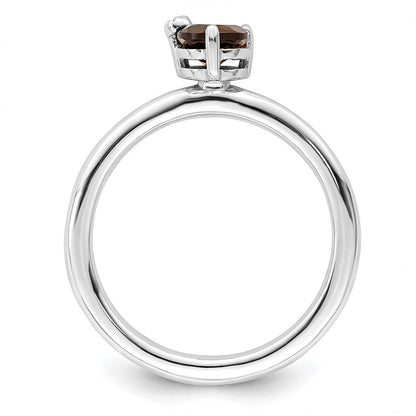 Sterlingsilber Rhodiniert Poliert Rauch Quarz & Weiß Topas Ring