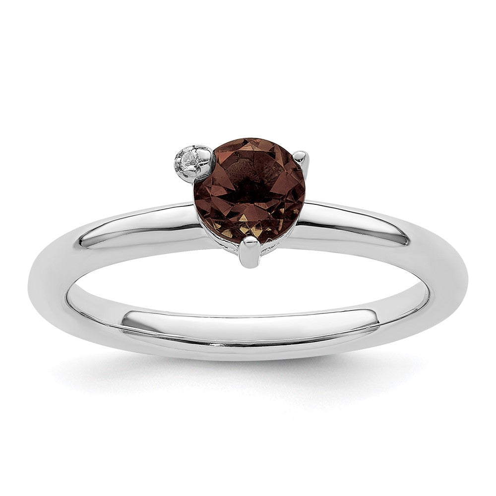 Sterlingsilber Rhodiniert Poliert Rauch Quarz & Weiß Topas Ring