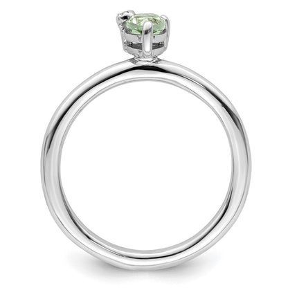Sterlingsilber Rhodiniert Tropfen Grün Quarz & Weiß Topas Ring