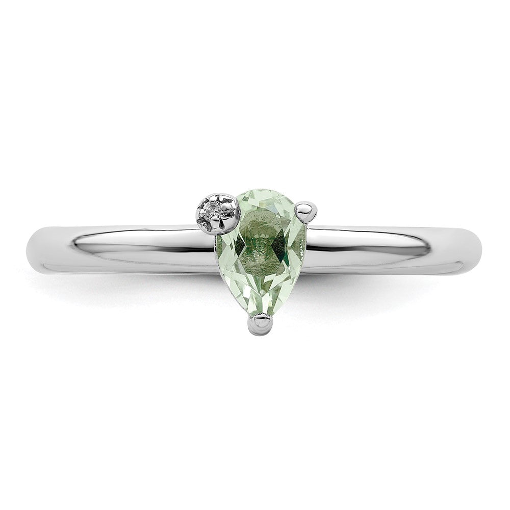 Sterlingsilber Rhodiniert Tropfen Grün Quarz & Weiß Topas Ring