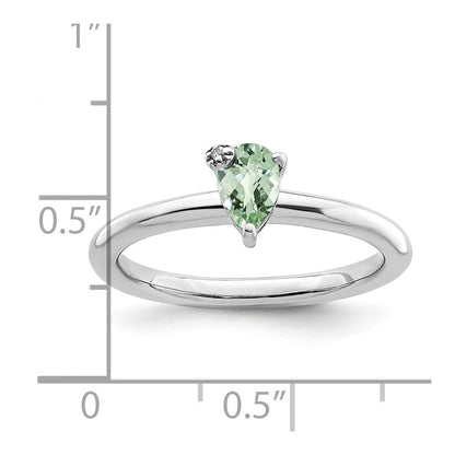 Sterlingsilber Rhodiniert Tropfen Grün Quarz & Weiß Topas Ring