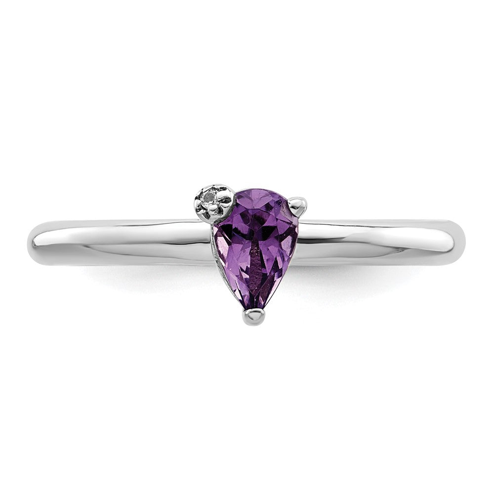 Sterlingsilber Rhodiniert Poliert Tropfen Amethyst & Weiß Topas Ring
