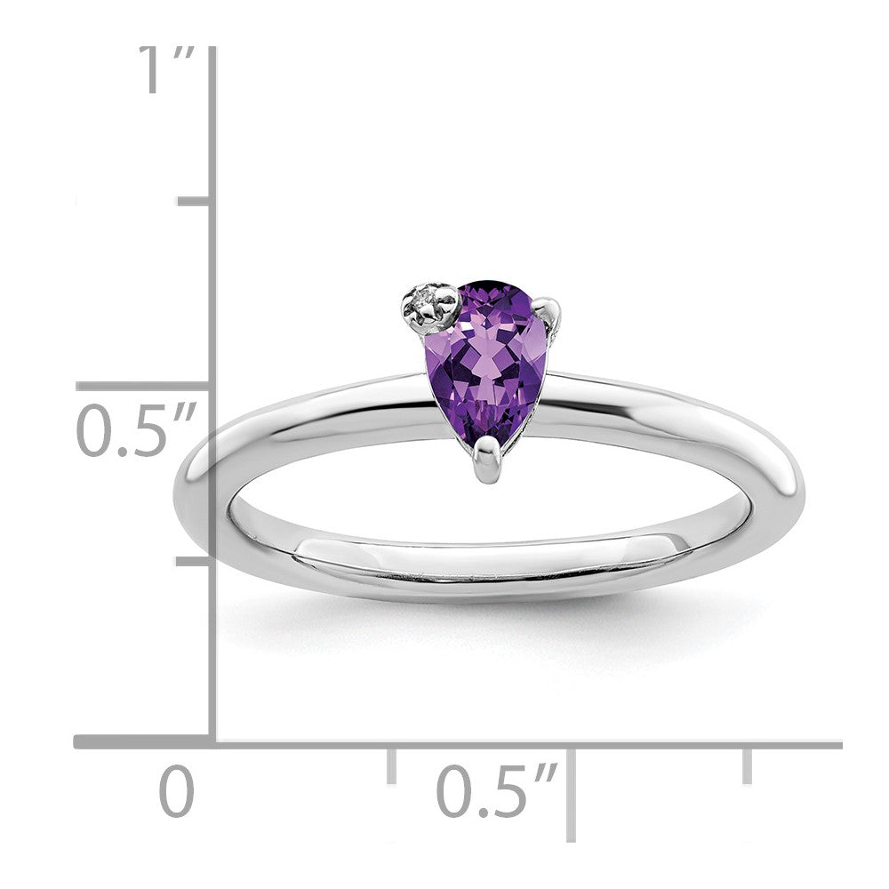Sterlingsilber Rhodiniert Poliert Tropfen Amethyst & Weiß Topas Ring