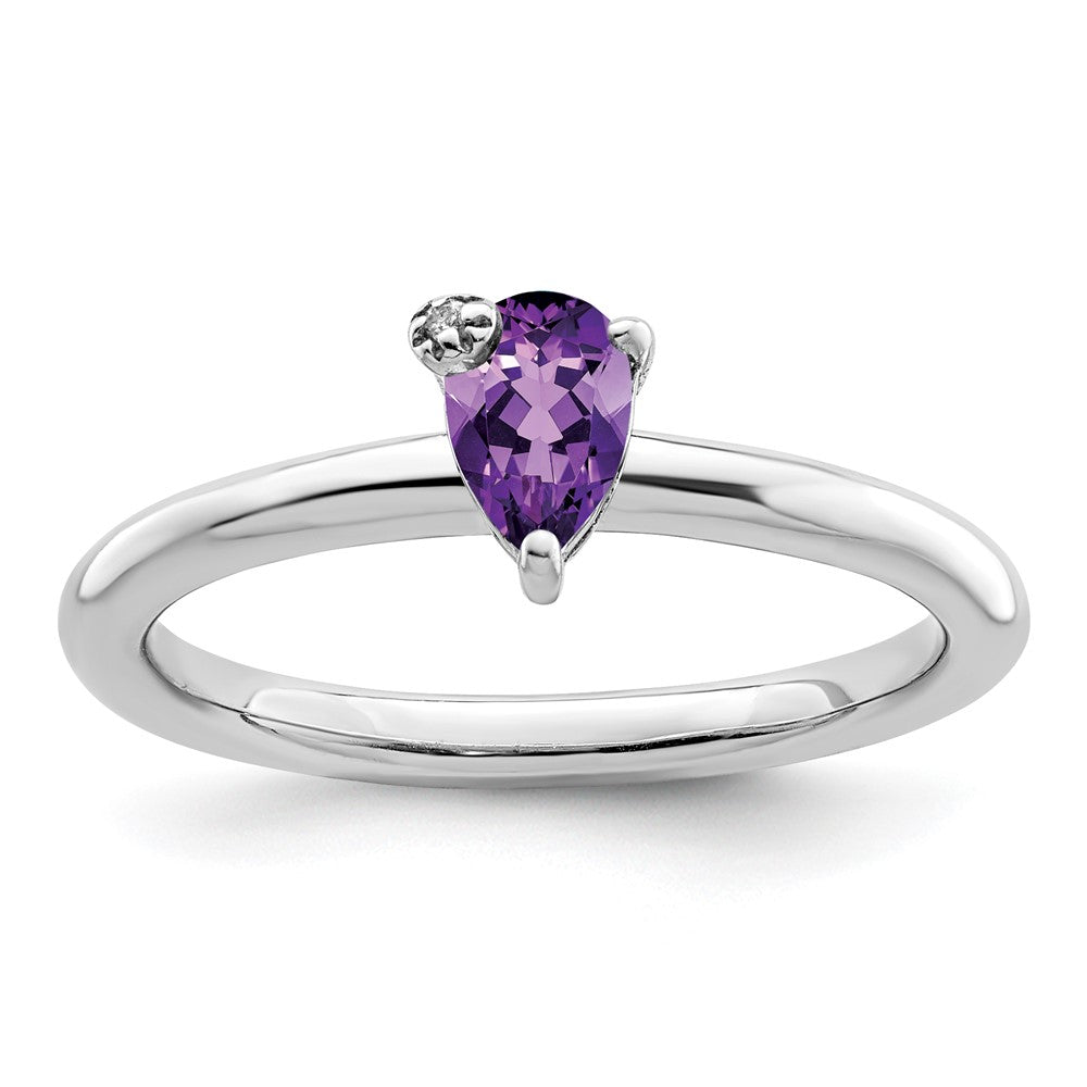 Sterlingsilber Rhodiniert Poliert Tropfen Amethyst & Weiß Topas Ring