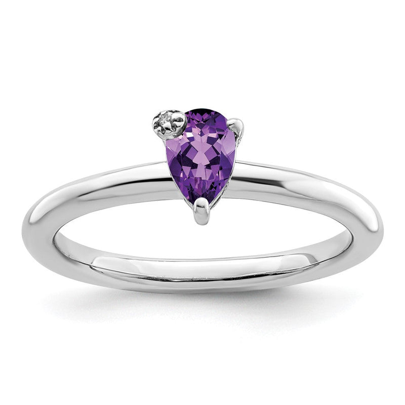 Sterlingsilber Rhodiniert Poliert Tropfen Amethyst & Weiß Topas Ring
