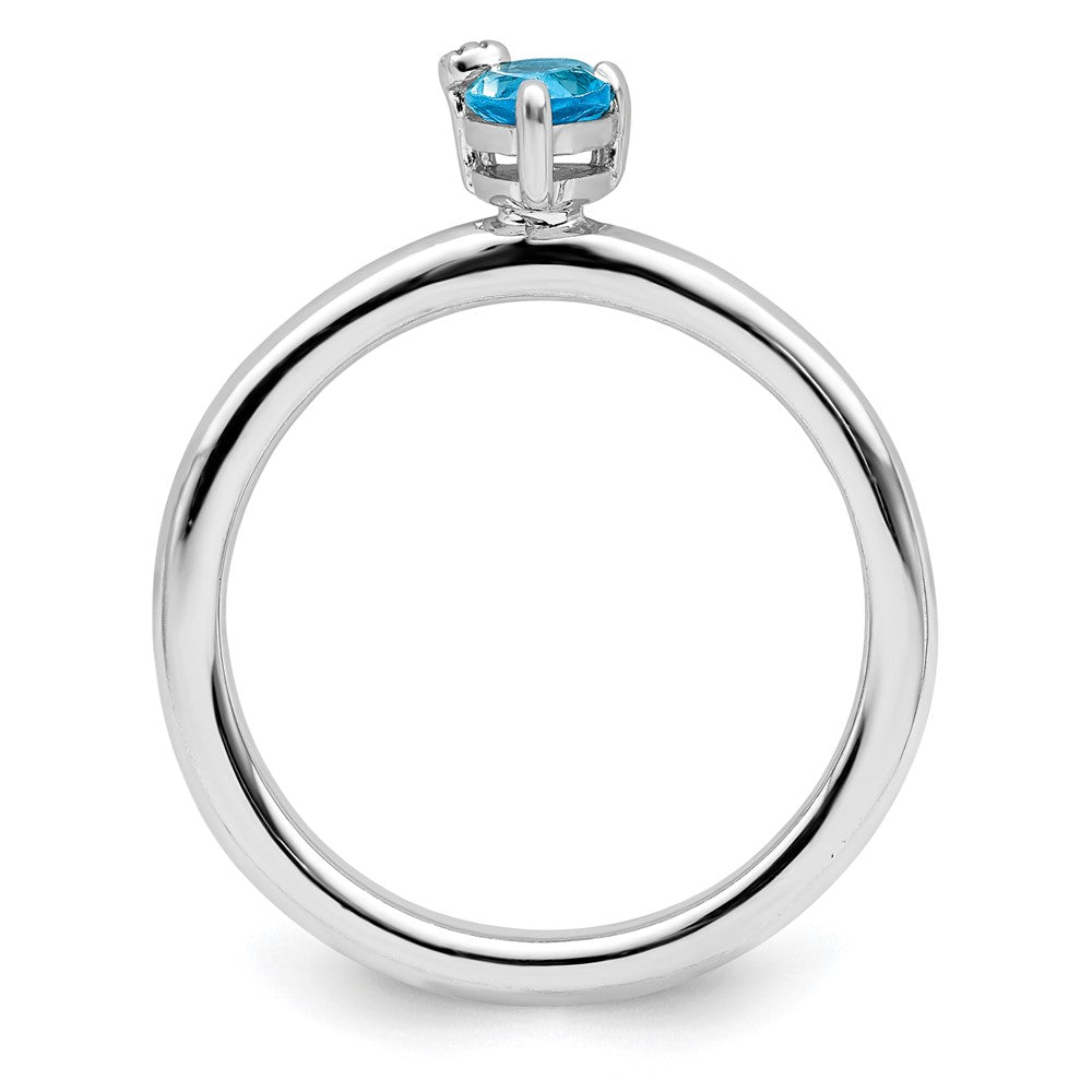 Sterlingsilber Rhodiniert Tropfen Schweizer Blautopas & Weiß Ring