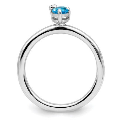 Sterlingsilber Rhodiniert Tropfen Schweizer Blautopas & Weiß Ring