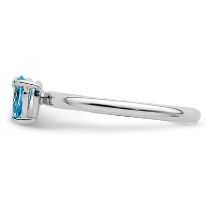 Sterlingsilber Rhodiniert Tropfen Schweizer Blautopas & Weiß Ring