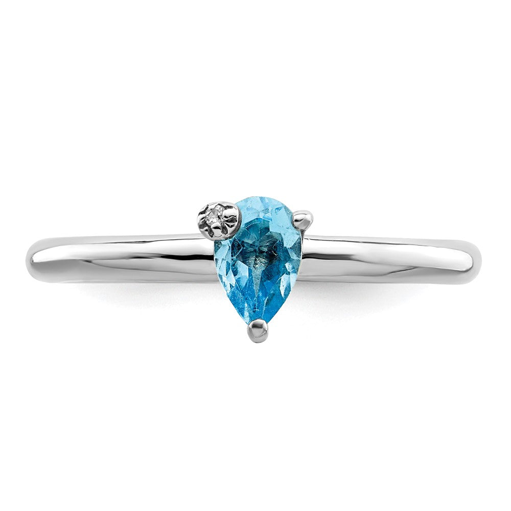 Sterlingsilber Rhodiniert Tropfen Schweizer Blautopas & Weiß Ring