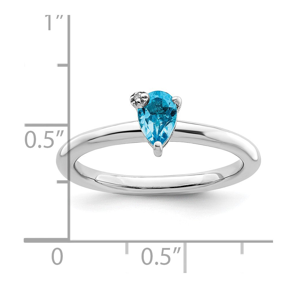Sterlingsilber Rhodiniert Tropfen Schweizer Blautopas & Weiß Ring