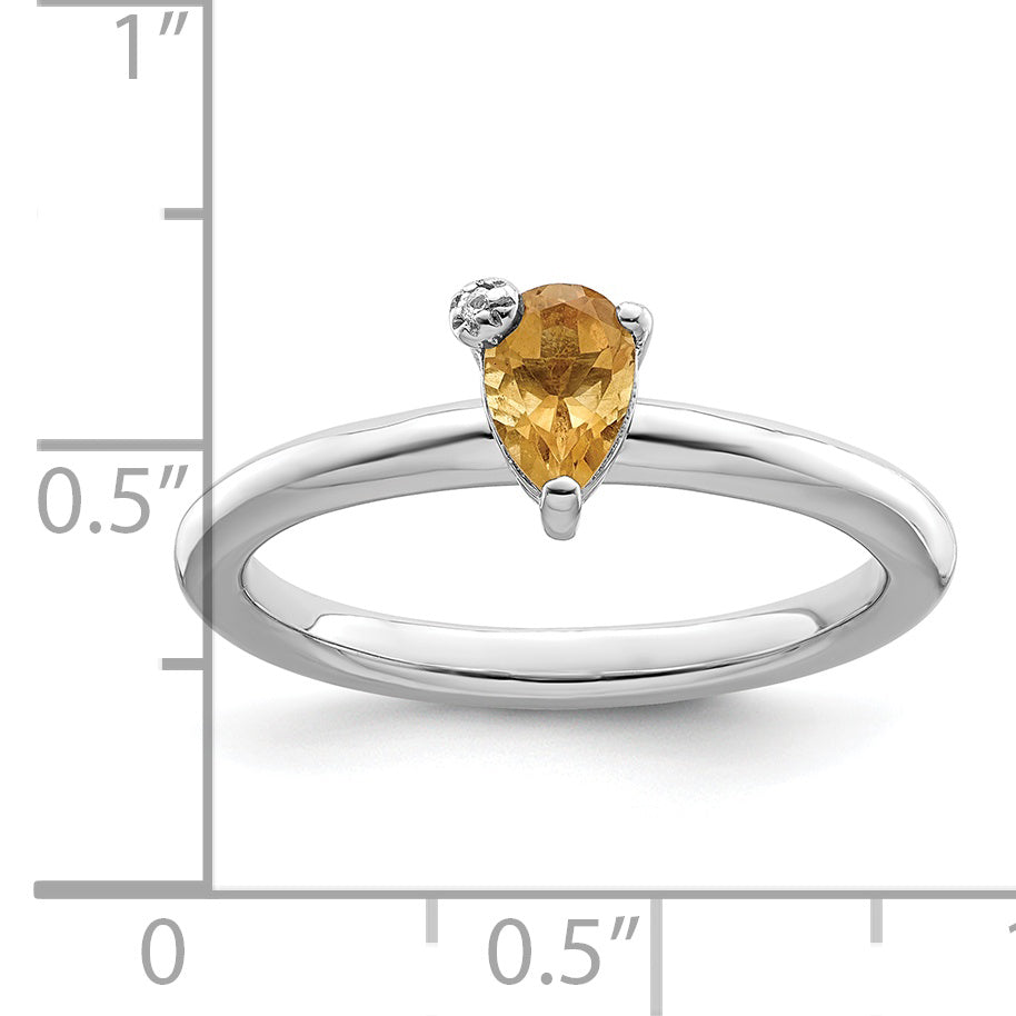 Sterlingsilber Rhodiniert Poliert Tropfen Citrin & Weiß Topas Ring