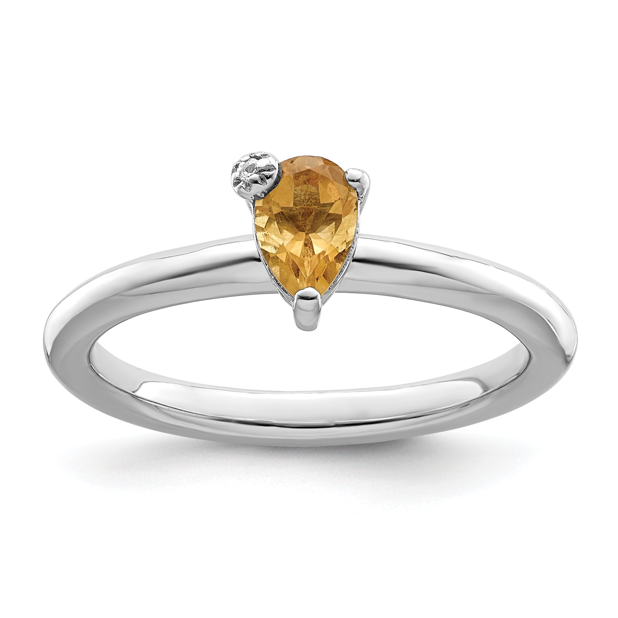 Sterlingsilber Rhodiniert Poliert Tropfen Citrin & Weiß Topas Ring