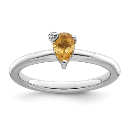 Sterlingsilber Rhodiniert Poliert Tropfen Citrin & Weiß Topas Ring