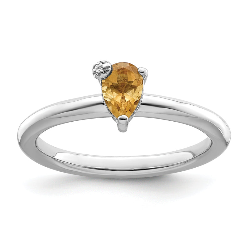 Sterlingsilber Rhodiniert Poliert Tropfen Citrin & Weiß Topas Ring