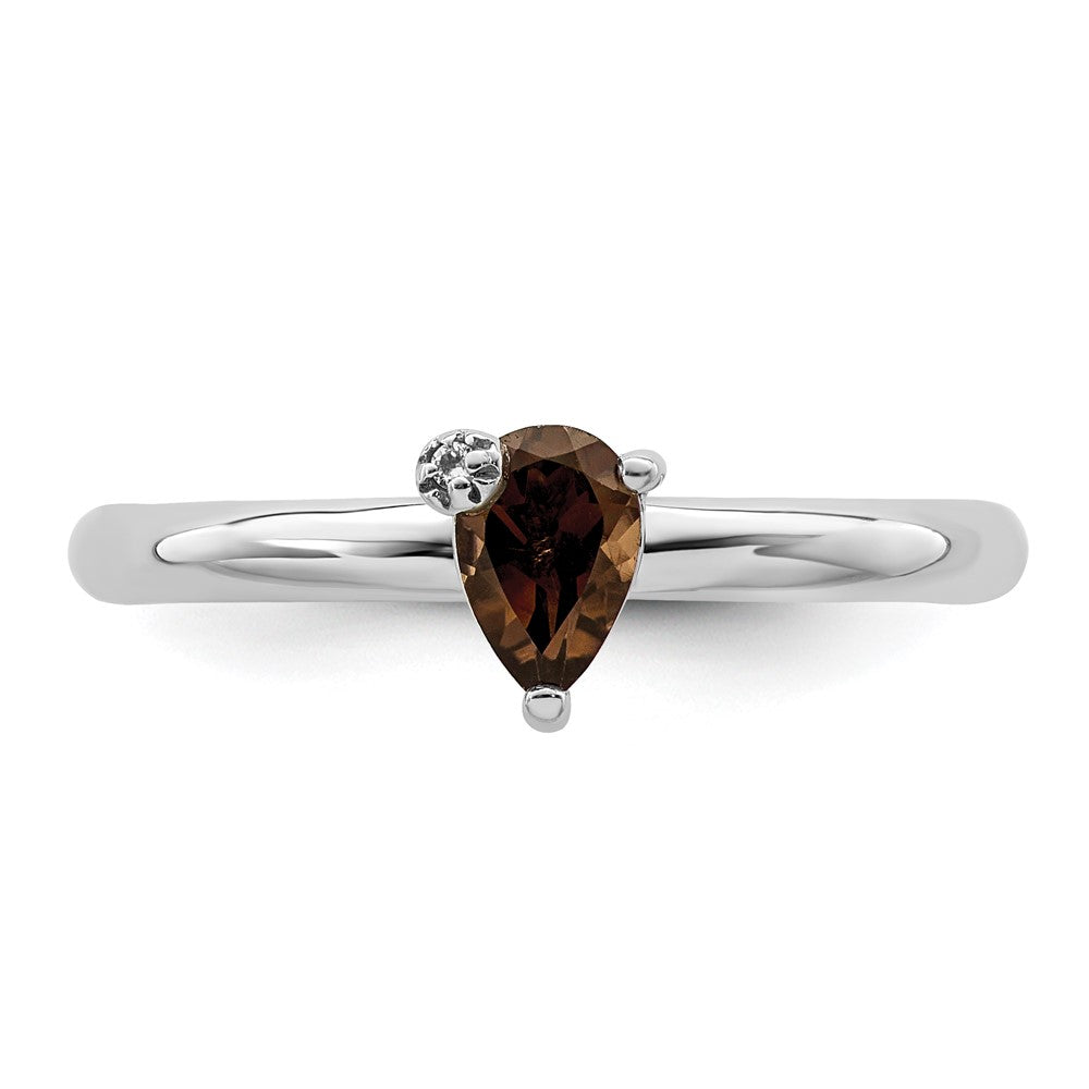 Sterlingsilber Rhodiniert Tropfen Rauch Quarz & Weiß Topas Ring