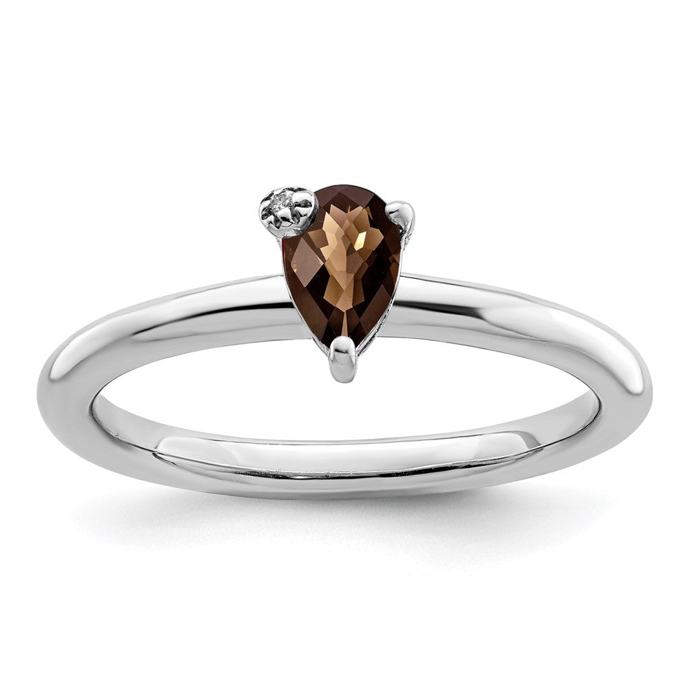 Sterlingsilber Rhodiniert Tropfen Rauch Quarz & Weiß Topas Ring