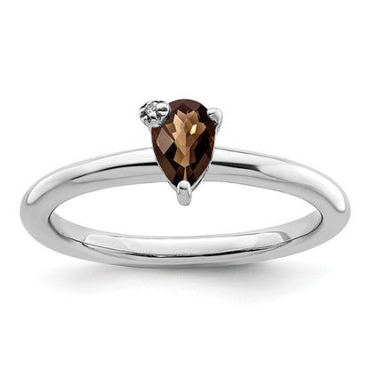 Sterlingsilber Rhodiniert Tropfen Rauch Quarz & Weiß Topas Ring