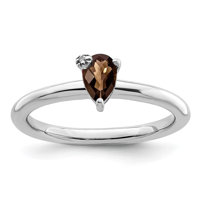Sterlingsilber Rhodiniert Tropfen Rauch Quarz & Weiß Topas Ring