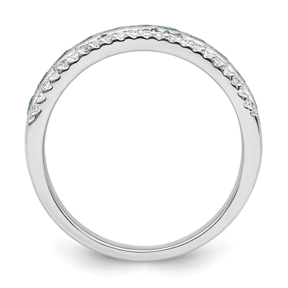 Sterlingsilber Rhodiniert Aqua & Weiß Zirkonia Ring