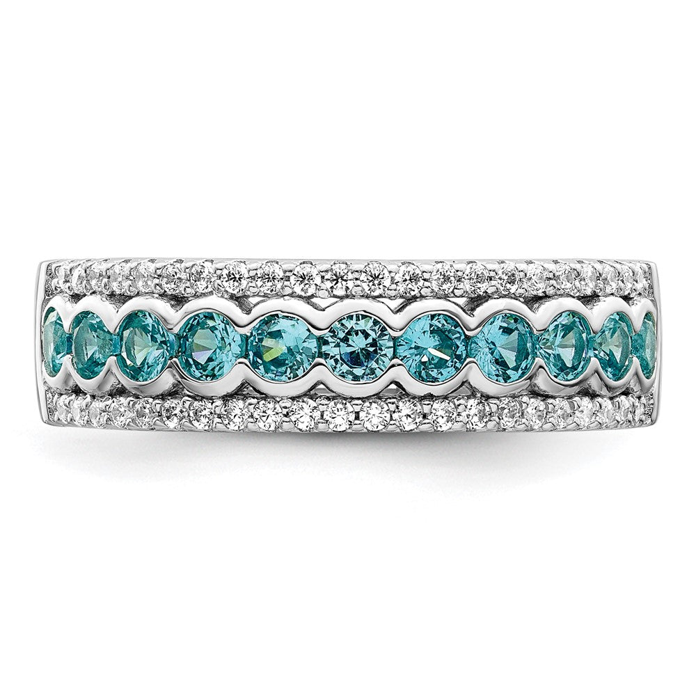 Sterlingsilber Rhodiniert Aqua & Weiß Zirkonia Ring