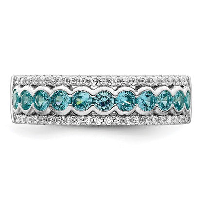 Sterlingsilber Rhodiniert Aqua & Weiß Zirkonia Ring