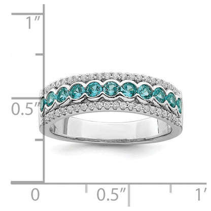 Sterlingsilber Rhodiniert Aqua & Weiß Zirkonia Ring