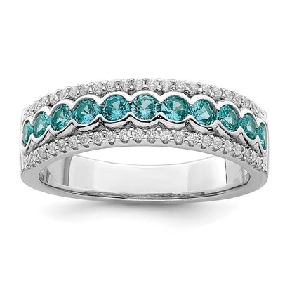 Sterlingsilber Rhodiniert Aqua & Weiß Zirkonia Ring