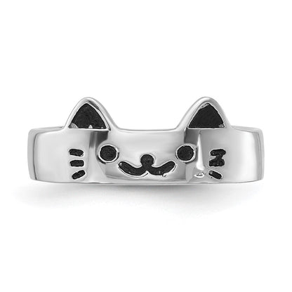 Sterlingsilber Rhodiniert Emailliert Katze Verstellbar Ring