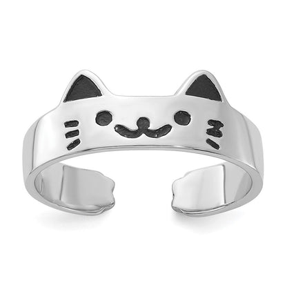 Sterlingsilber Rhodiniert Emailliert Katze Verstellbar Ring
