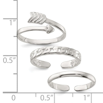 Sterlingsilber Poliert Pfeil/chain Glieder/plain Set Of 3 Zehen Rings