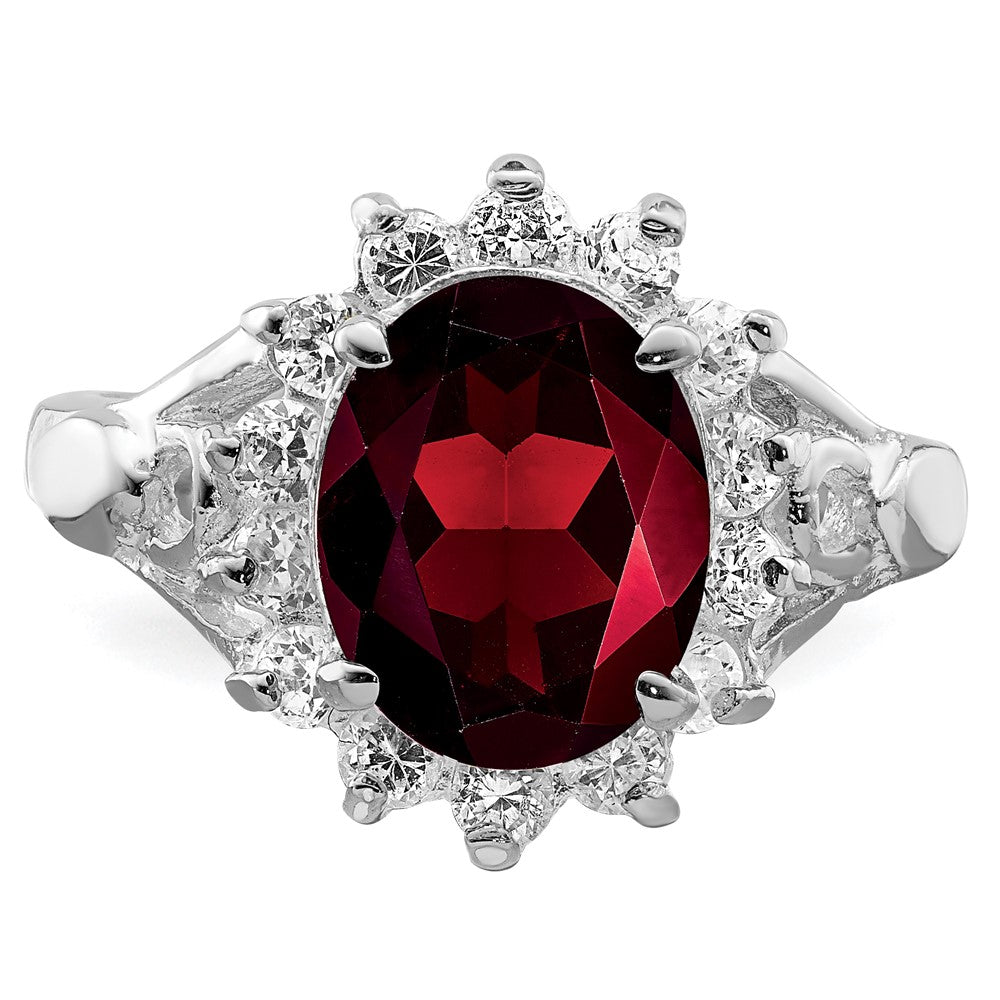 Sterlingsilber Rhodiniert Granat & Zirkonia Ring (size 8 Nur)