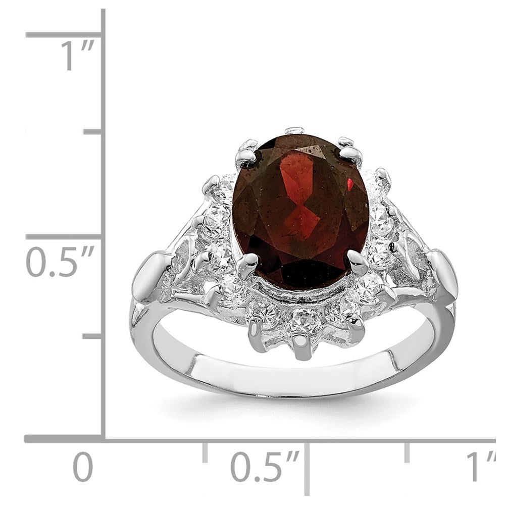 Sterlingsilber Rhodiniert Granat & Zirkonia Ring (size 8 Nur)