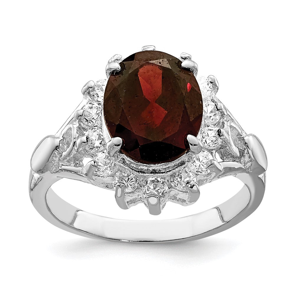Sterlingsilber Rhodiniert Granat & Zirkonia Ring (size 8 Nur)