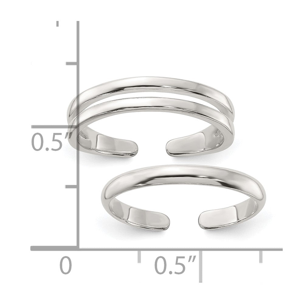 Sterlingsilber Poliert Set Of 2 Zehen Rings