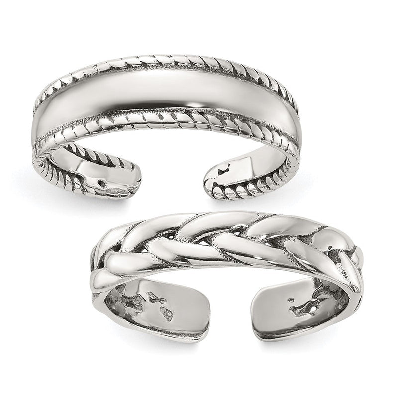 Sterlingsilber Poliert und Antikisiert Set Of 2 Zehen Rings