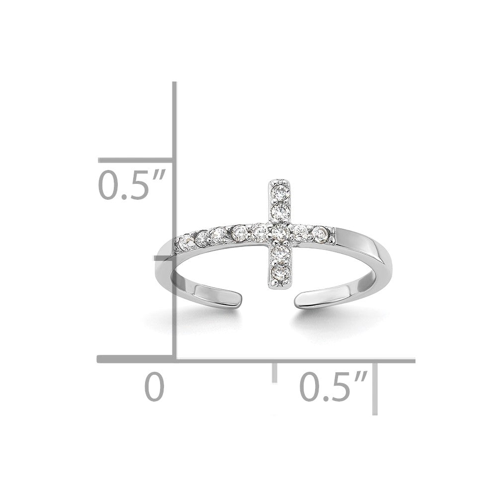 Sterlingsilber Rhodiniert Zirkonia Seitlich Kreuz Zehenring