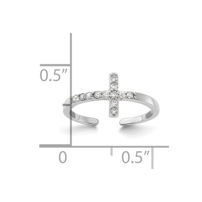 Sterlingsilber Rhodiniert Zirkonia Seitlich Kreuz Zehenring