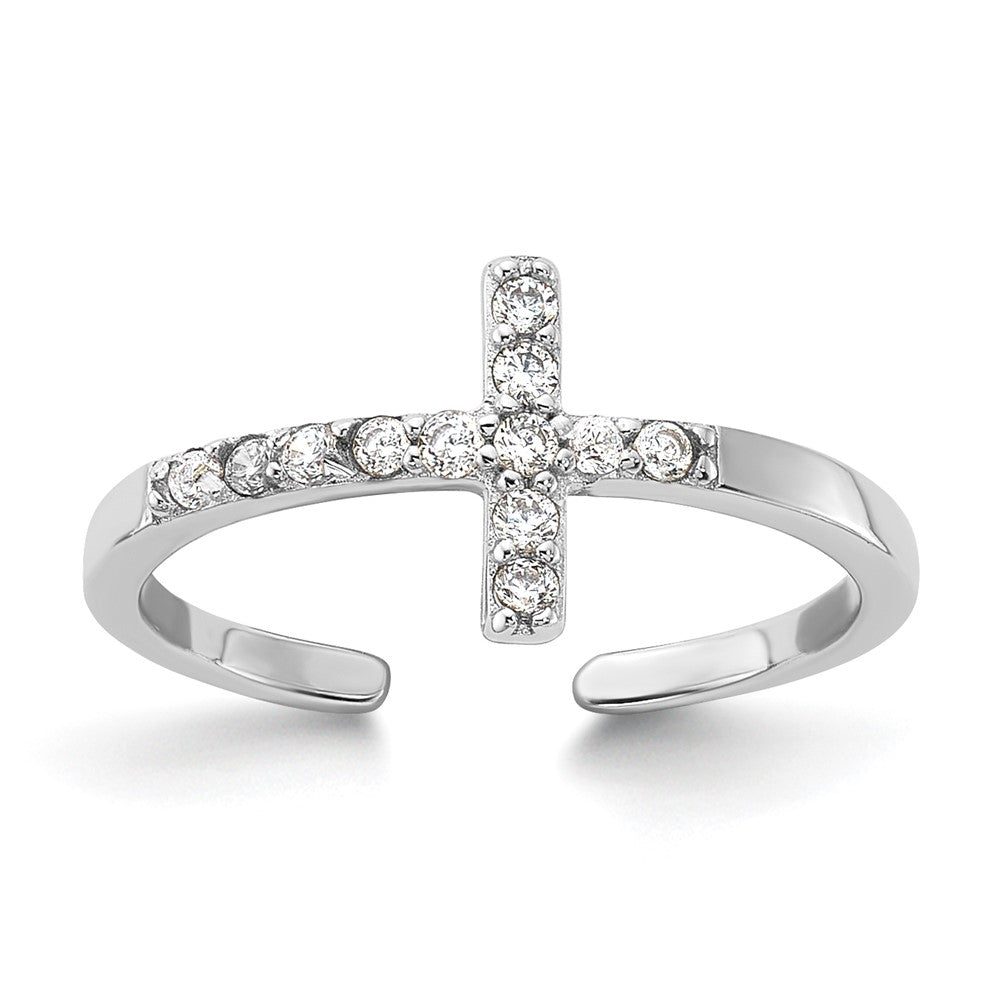 Sterlingsilber Rhodiniert Zirkonia Seitlich Kreuz Zehenring