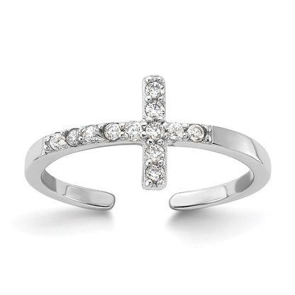 Sterlingsilber Rhodiniert Zirkonia Seitlich Kreuz Zehenring