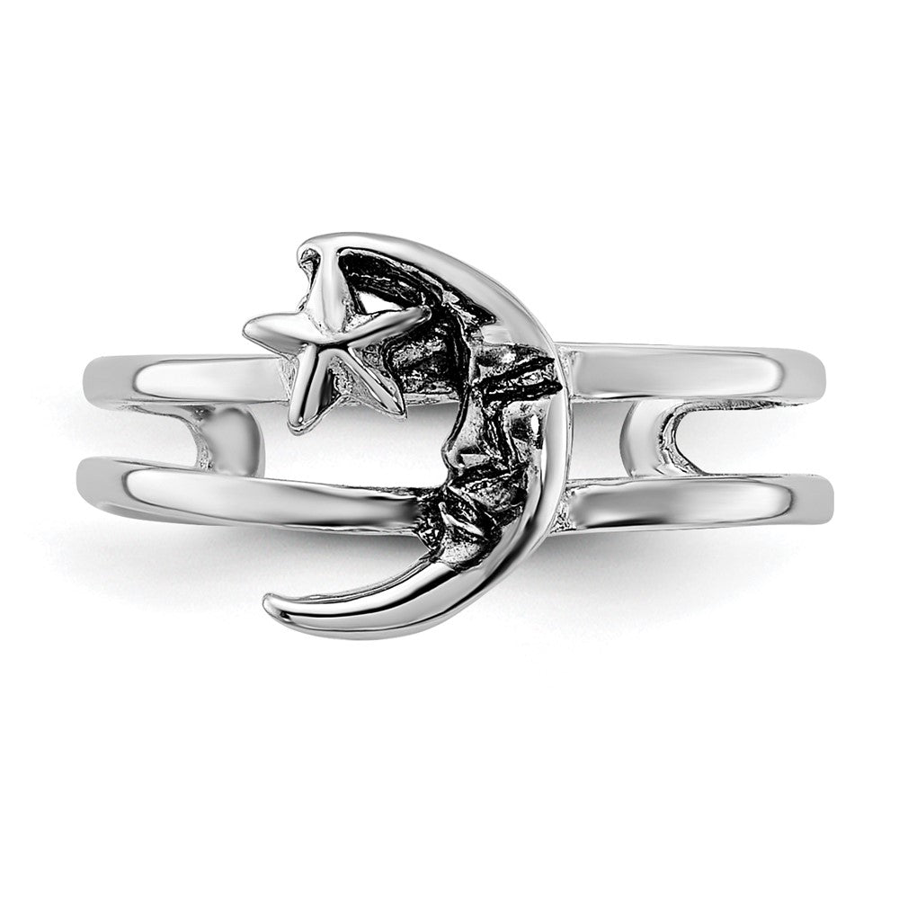 Sterlingsilber Rhodiniert Oxidiert Mond und Stern Zehenring
