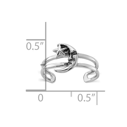 Sterlingsilber Rhodiniert Oxidiert Mond und Stern Zehenring