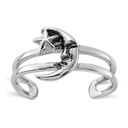 Sterlingsilber Rhodiniert Oxidiert Mond und Stern Zehenring