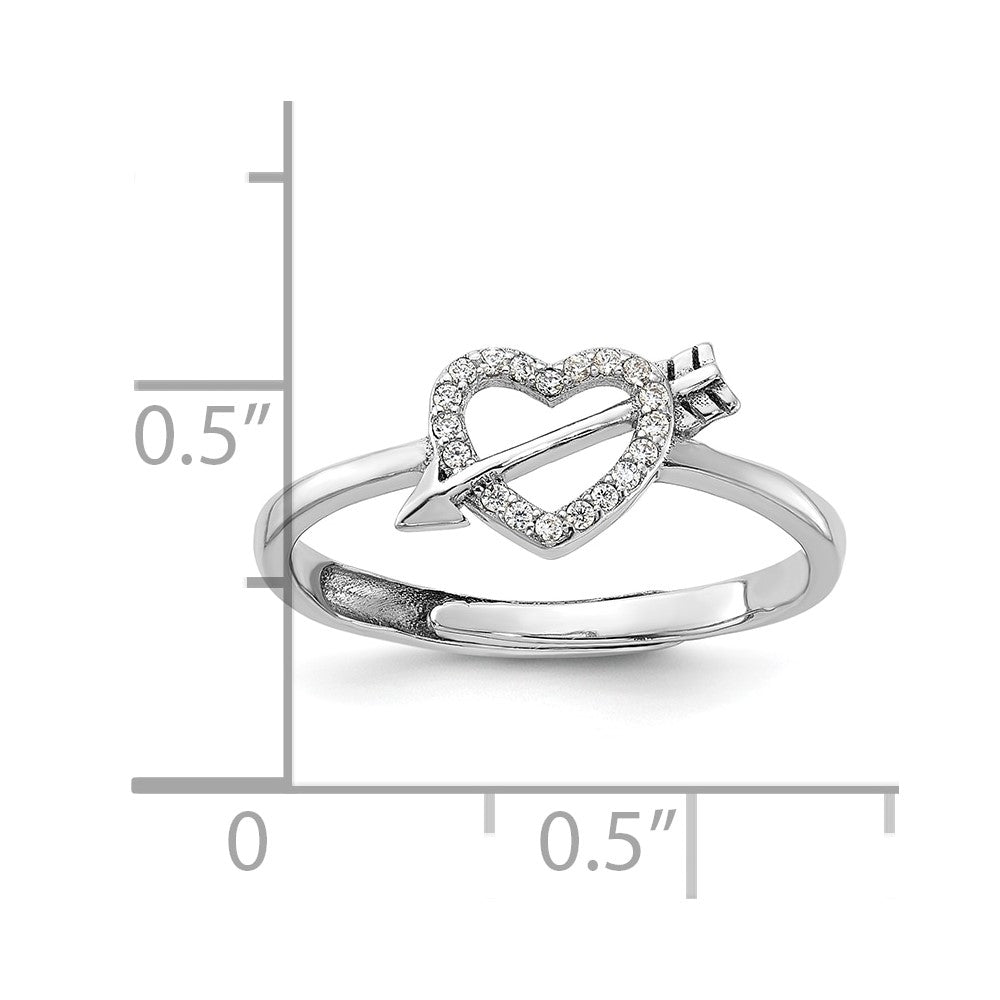 Sterlingsilber Rhodiniert Zirkonia Herz mit Pfeil Verstellbar Ring