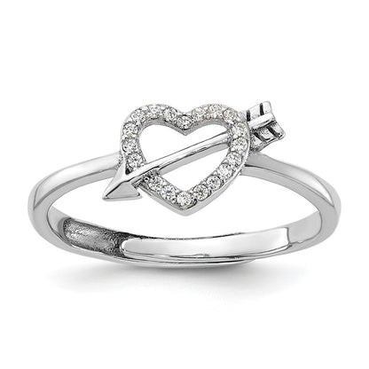 Sterlingsilber Rhodiniert Zirkonia Herz mit Pfeil Verstellbar Ring