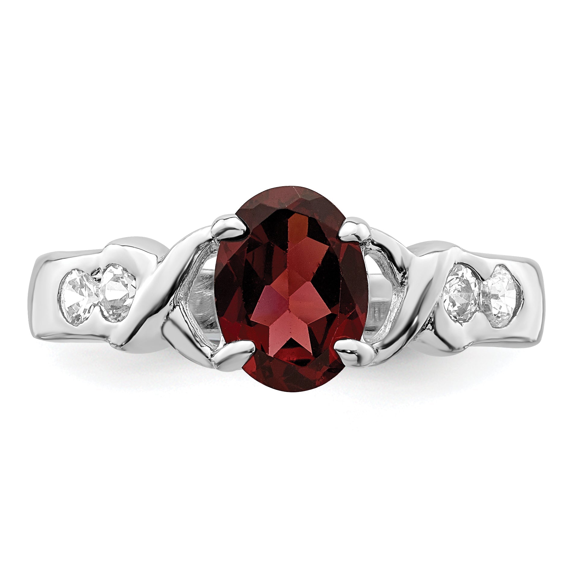 Sterlingsilber Rhodiniert Granat & Zirkonia Ring