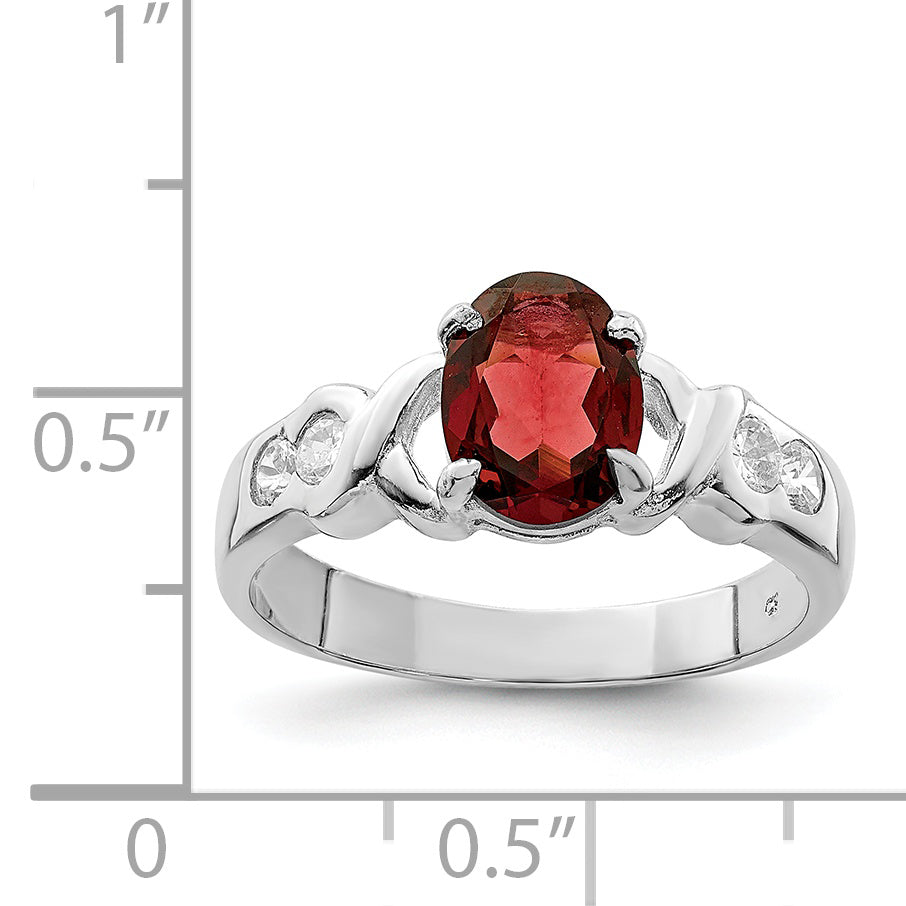 Sterlingsilber Rhodiniert Granat & Zirkonia Ring
