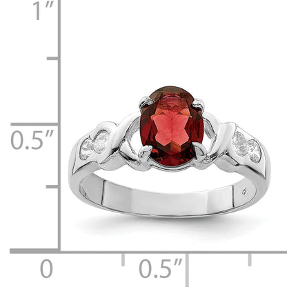 Sterlingsilber Rhodiniert Granat & Zirkonia Ring